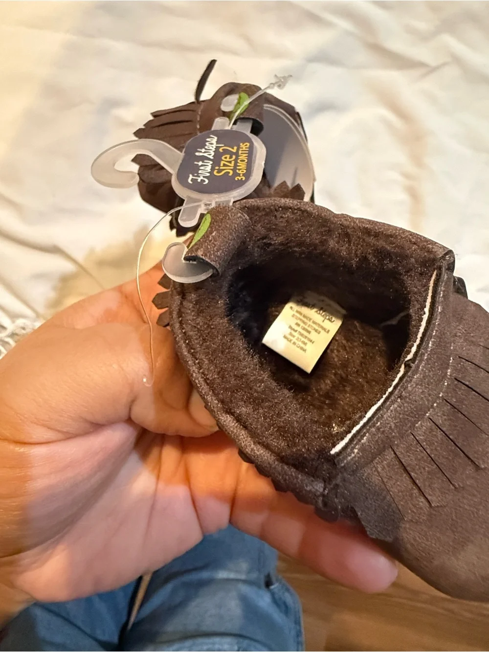 First Steps Brown Fringe Baby Moccasins - Size 2 (3-6 Months)